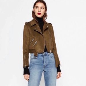 Zara Faux Suede Belted Moto Jacket
